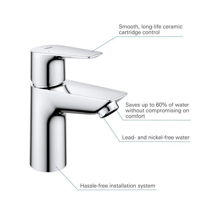 GROHE Start Edge Basin Mixer Tap, Single-Lever, Chrome, Size S, 23898001