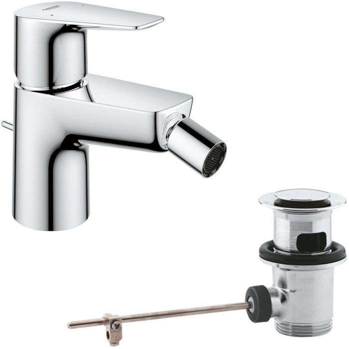 GROHE Start Edge Single-Lever Bidet Mixer Tap - Pop-Up Waste - Chrome - Water-Saving