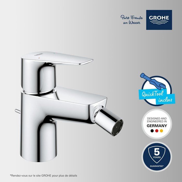 GROHE Start Edge Single-Lever Bidet Mixer Tap - Pop-Up Waste - Chrome - Water-Saving