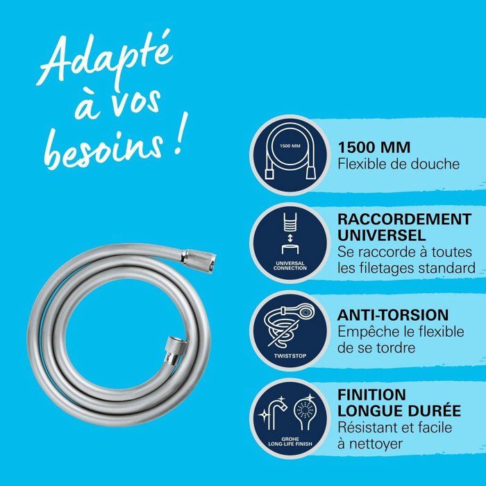 GROHE VitalioFlex Shower Hose 1.5 m - Anti-kink - Universal Connection - Chrome