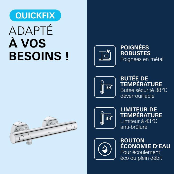 GROHE Precision Get Thermostatic Shower Mixer - Wall Mounted - Temperature Indicator - Integrated Filters
