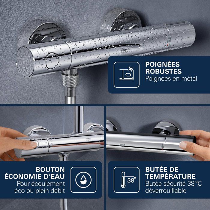 GROHE Precision Get Thermostatic Shower Mixer - Wall Mounted - Temperature Indicator - Integrated Filters