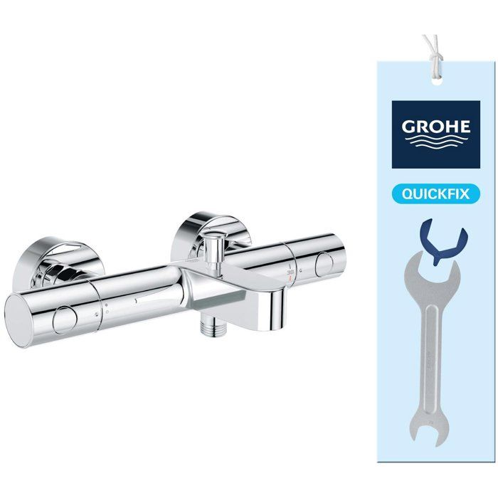 GROHE Precision Get Thermostatic Bath/Shower Mixer - Wall Mounted - Chrome - 43°C Temperature Limiter