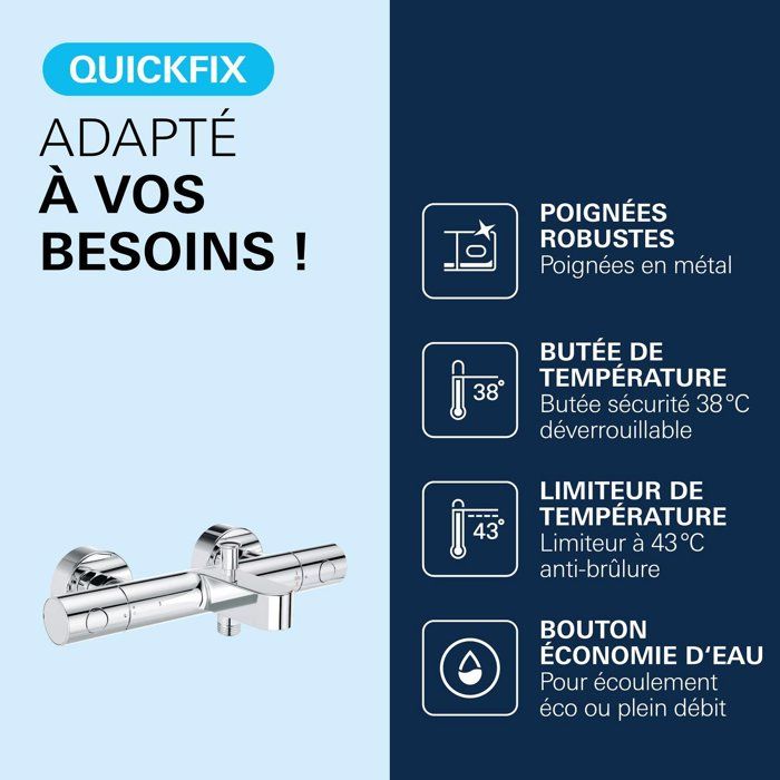 GROHE Precision Get Thermostatic Bath/Shower Mixer - Wall Mounted - Chrome - 43°C Temperature Limiter