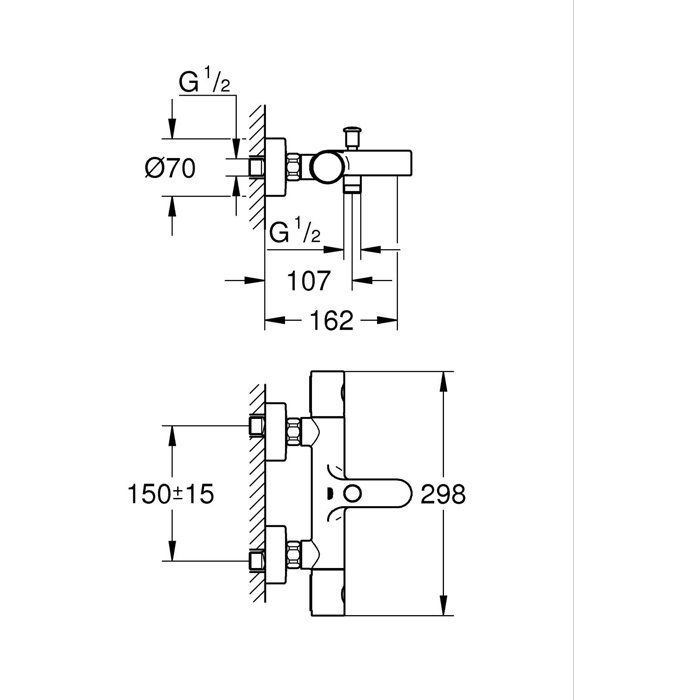 GROHE Precision Get Thermostatic Bath/Shower Mixer - Wall Mounted - Chrome - 43°C Temperature Limiter