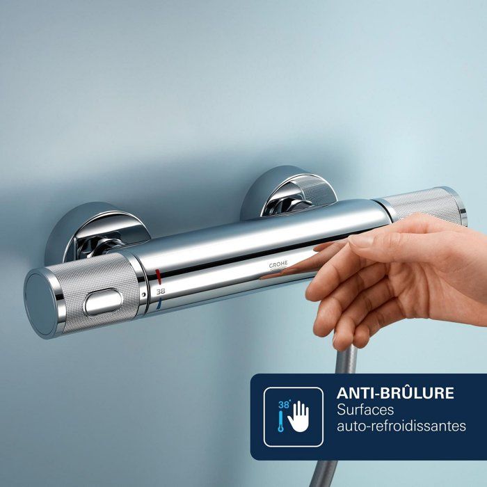GROHE Precision Feel Thermostatic Shower Mixer - Wall Mounted - Chrome - Temperature Indicator