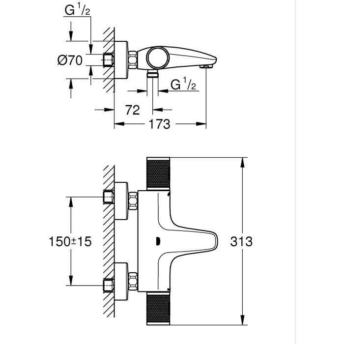 GROHE Precision Feel Thermostatic Shower Mixer - Wall Mounted - Chrome - Temperature Indicator