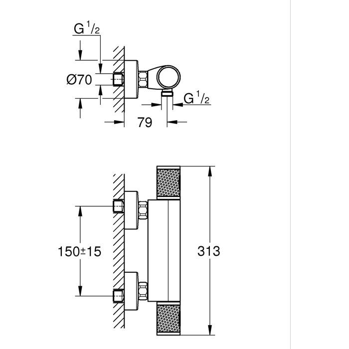 Mitigeur thermostatique Douche GROHE Precision Feel - Chromé - Economie d'eau - Métal