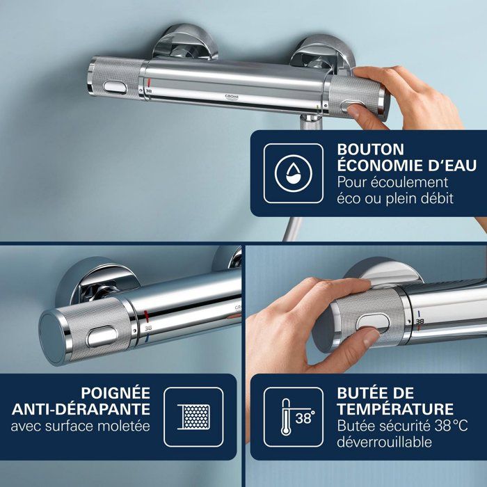 Mitigeur thermostatique Douche GROHE Precision Feel - Chromé - Economie d'eau - Métal