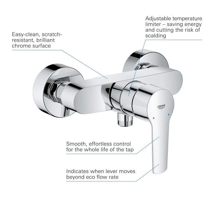 Mitigeur monocommande Douche Start - GROHE - montage mural - raccord fileté 1/2 - chromé
