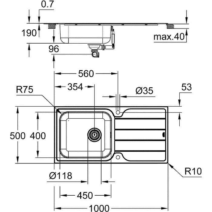 GROHE Sink - Stainless Steel - Surface-Mounted - 1000 x 500 mm - K500