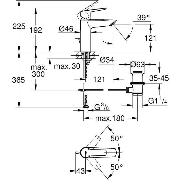 GROHE Single-Lever Basin Mixer Tap - Size M - Chrome Finish