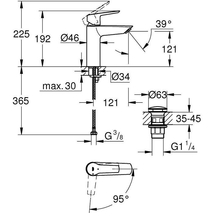 Mitigeur monocommande Lavabo GROHE - Taille M - Economie d'eau - Chromé