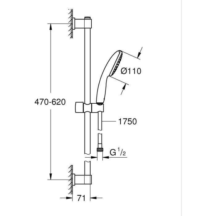 GROHE Vitalio Start 110 Shower Set 60 cm Bar 1.75 m Hose - Water Saving - Model 27942001