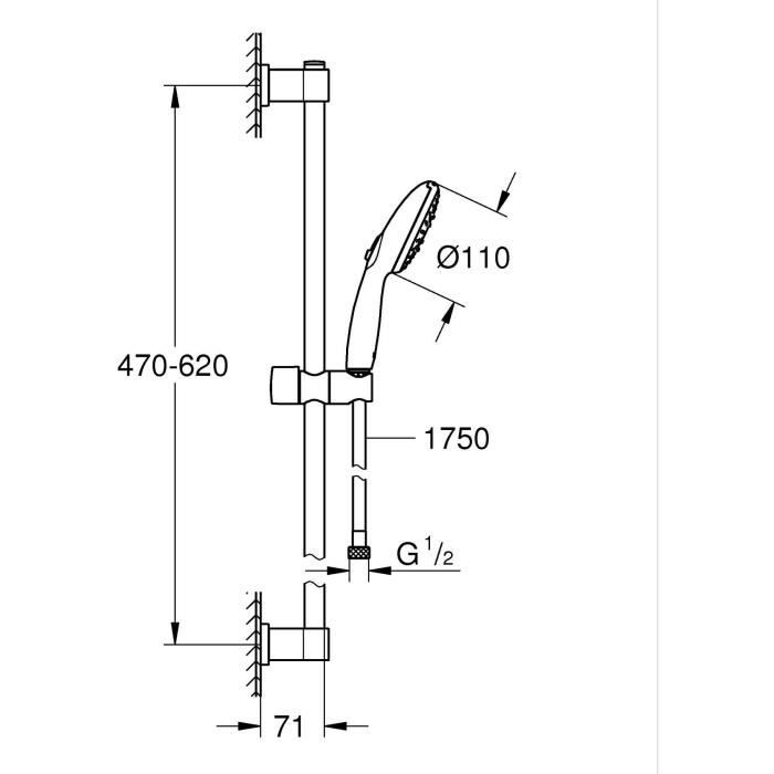 GROHE Vitalio Start 110 Shower Set 3-Jet Head 60 cm Bar 1.75 m Hose - Water Saving