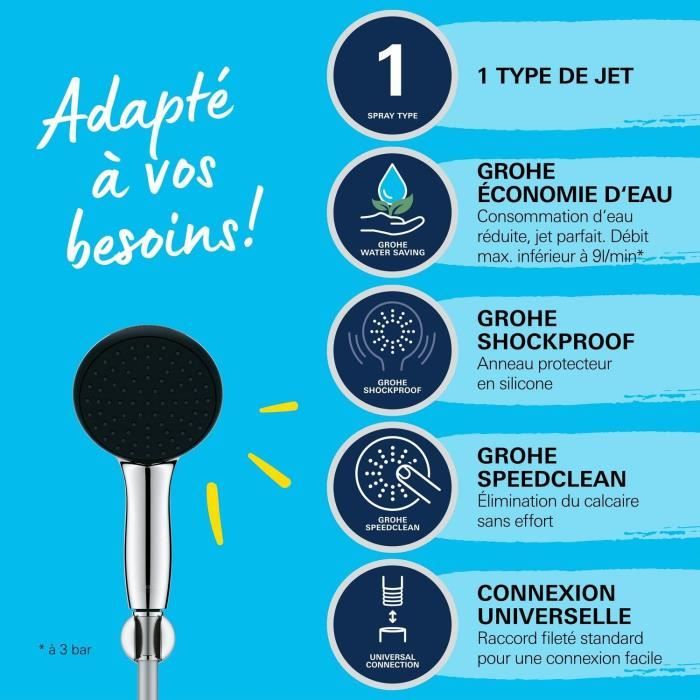 GROHE Vitalio Start 110 Shower Set 1-Jet Rain Head Holder 1.75 m Hose - Water Saving