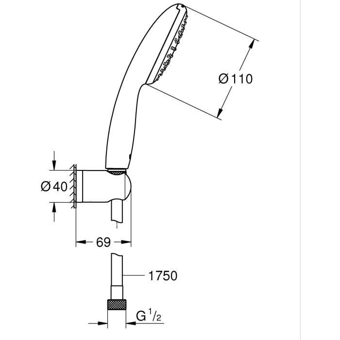 GROHE Vitalio Start 110 Shower Set 1-Jet Rain Head Holder 1.75 m Hose - Water Saving