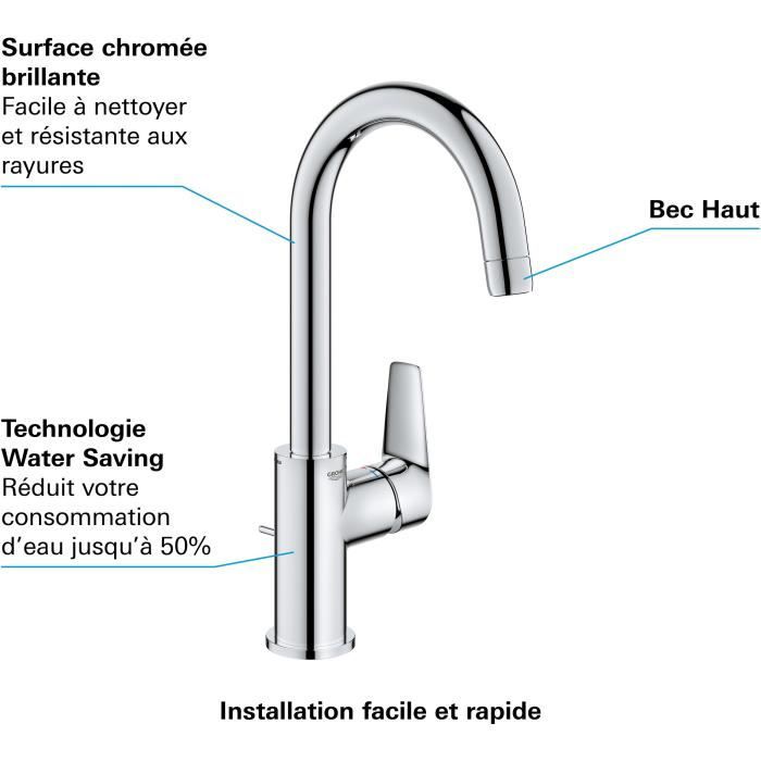 GROHE Single-Lever Basin Mixer Tap - Size L - Gooseneck - Chrome - Water Saving