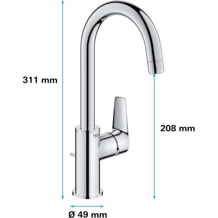 GROHE Single-Lever Basin Mixer Tap - Size L - Gooseneck - Chrome - Water Saving