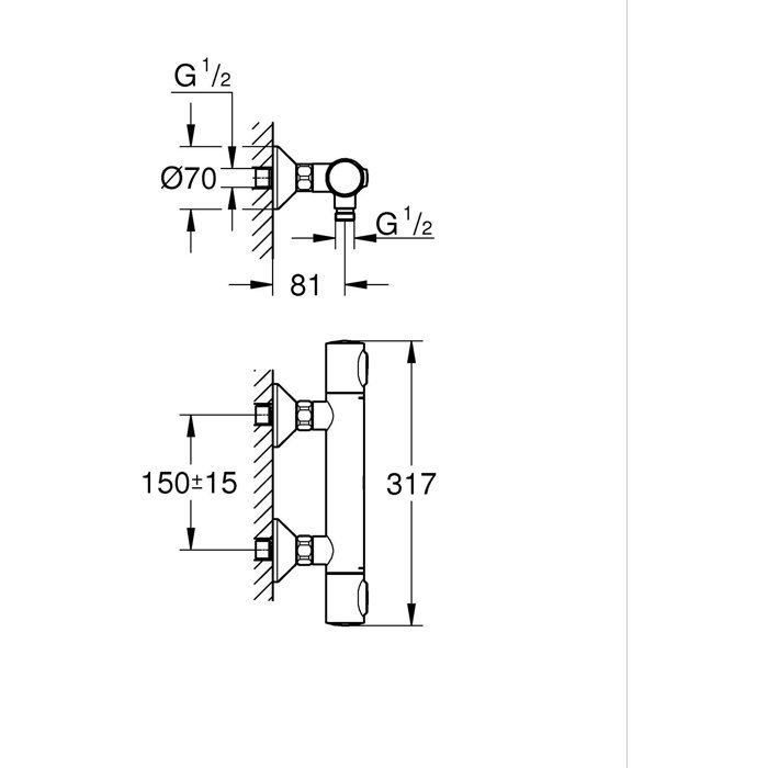 GROHE Precision Flow Thermostatic Shower Mixer - Wall-mounted - Anti-scald Protection - Chrome