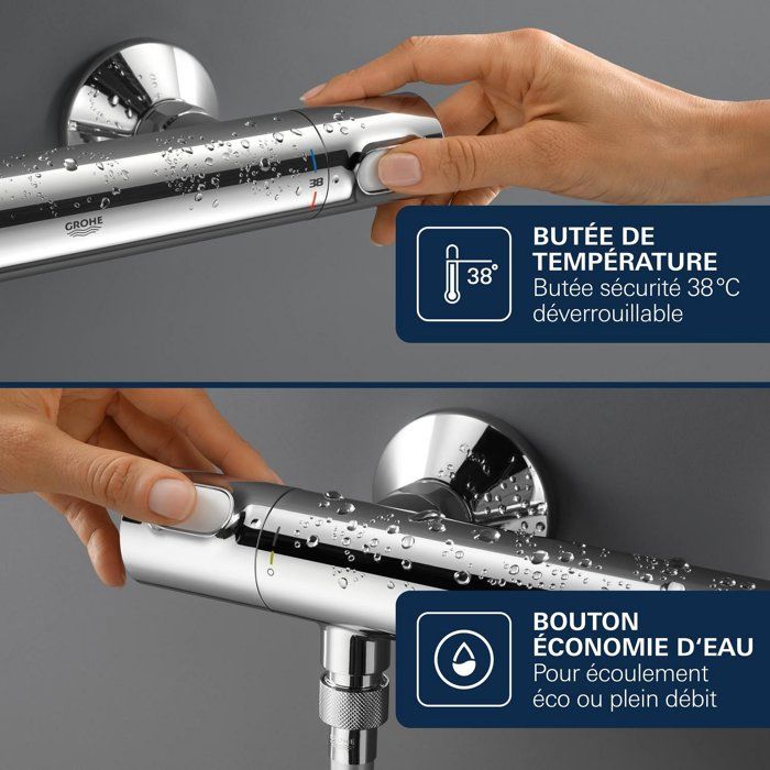 GROHE Precision Flow Thermostatic Shower Mixer - Wall-mounted - Anti-scald Protection - Chrome