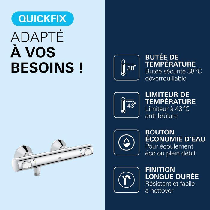 GROHE Precision Flow Thermostatic Shower Mixer - Wall-mounted - Anti-scald Protection - Chrome