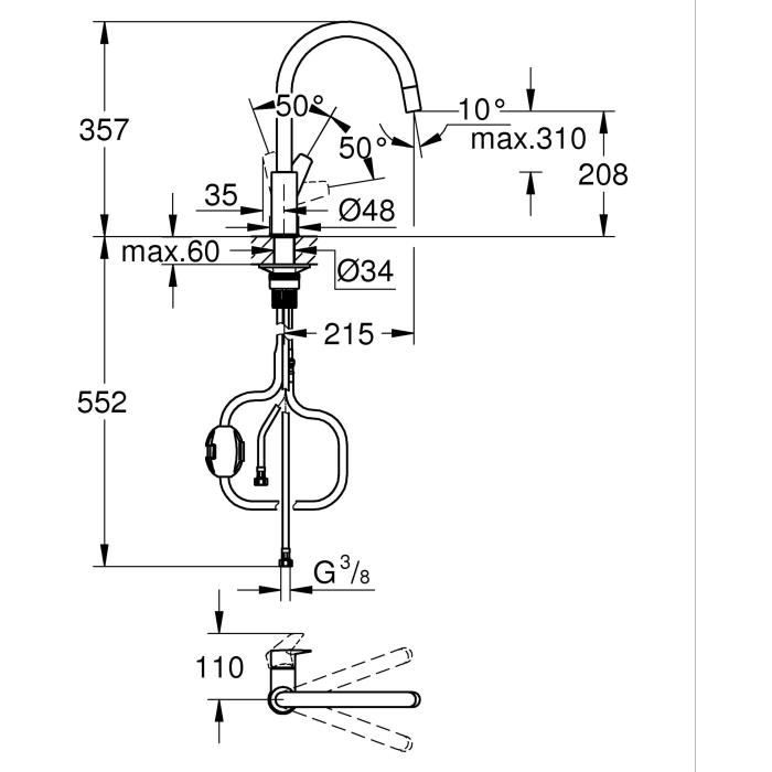 GROHE StartEdge Kitchen Tap - High C-Shaped Spout - Chrome