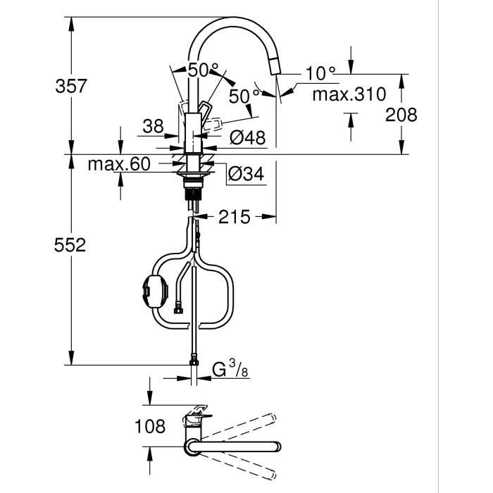 GROHE StartLoop Kitchen Mixer Tap - Chrome - High C-shaped Spout - Pull-Out Aerator - 30556000