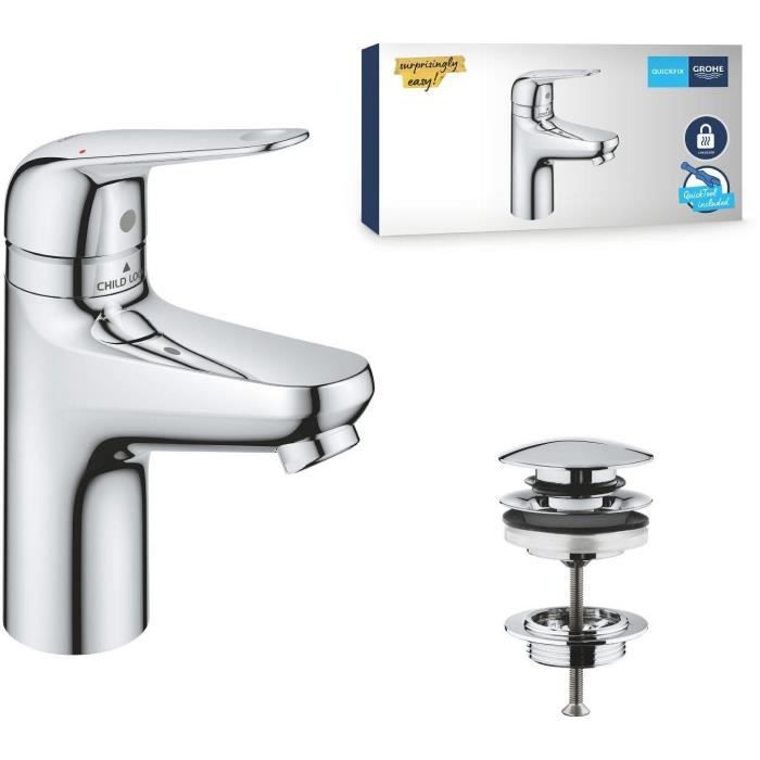 GROHE Single-lever Mixer Tap - Swift Washbasin - Chrome - Size S - Child Safety Lock