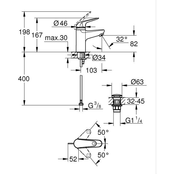 GROHE Single-lever Mixer Tap - Swift Washbasin - Chrome - Size S - Child Safety Lock