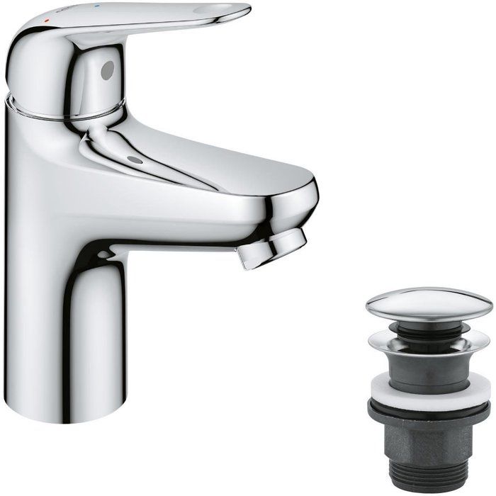 Mitigeur monocommande lavabo - GROHE Swift - 24323001 - Chromé - Taille S - Ouverture Eau Froide - Economie d'eau - Vidage clic clac