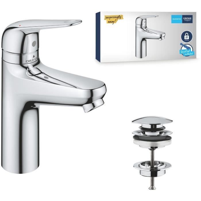 GROHE Single-lever Mixer Tap - Swift Washbasin - Chrome - Size M - Child Safety Lock
