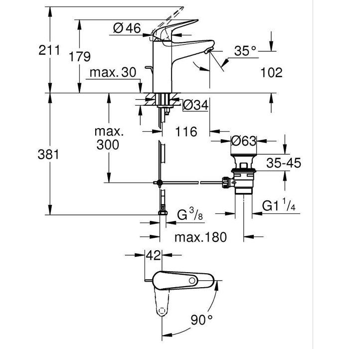 GROHE Single-lever Basin Mixer Tap - Swift - Chrome - Medium Size - Cold Water Start - Water Saving