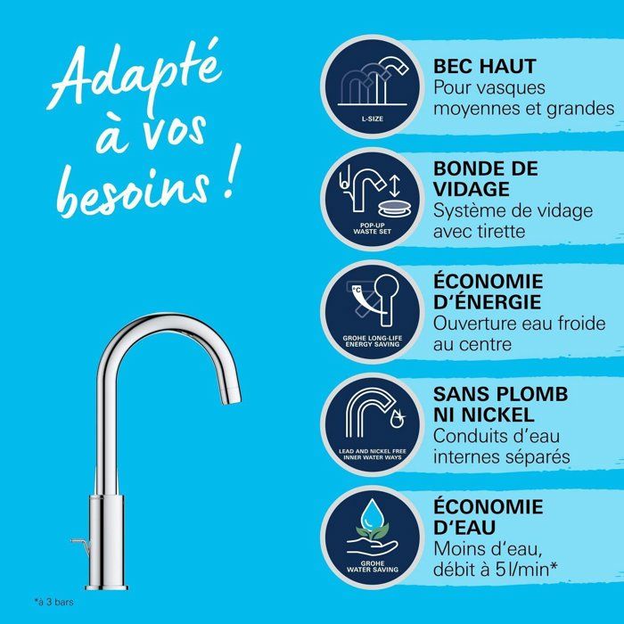 GROHE Swift Single-Lever Basin Mixer Tap - 24330001 - Chrome - Size L - High Spout - Water Saving