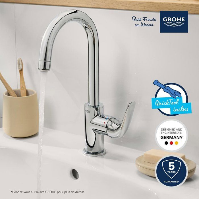 GROHE Swift Single-Lever Basin Mixer Tap - 24330001 - Chrome - Size L - High Spout - Water Saving