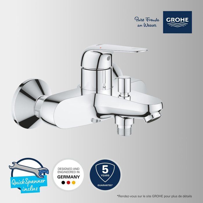 GROHE Swift Single-Lever Bath/Shower Mixer Tap - 24335001 - Chrome - Exposed Wall Mounting