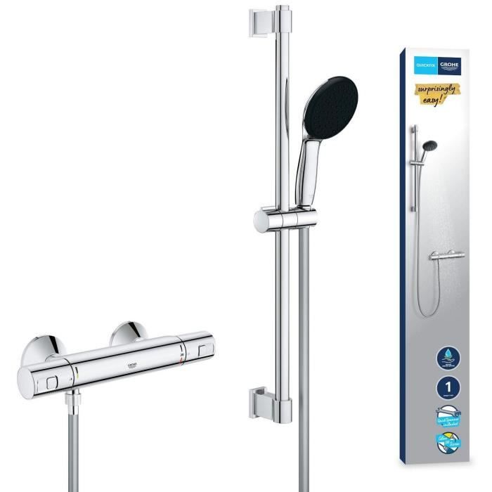 GROHE Shower Set with Thermostatic Mixer Single-Spray Head 60 cm Bar 1.75 m Hose - Model 34597001