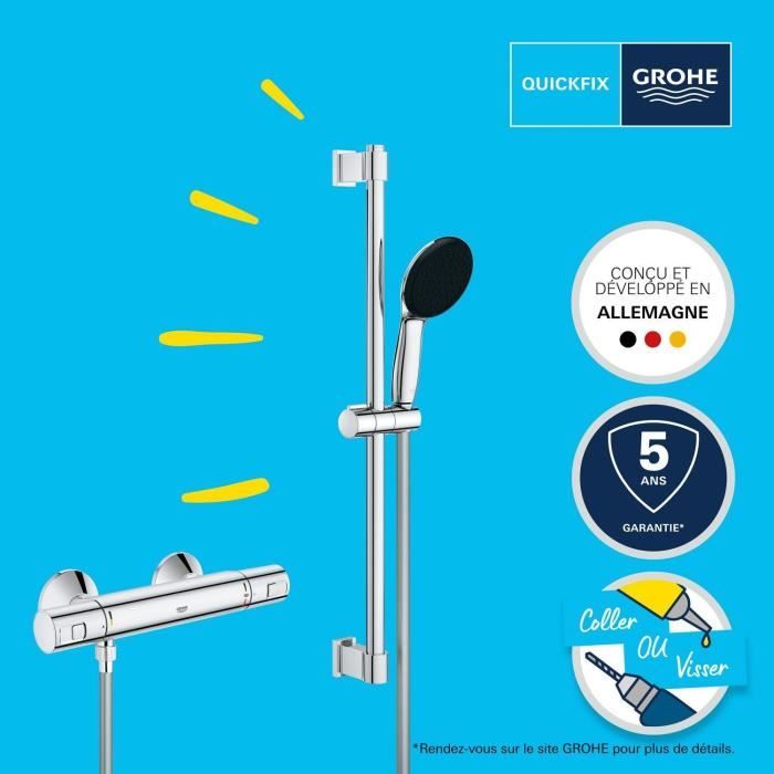 GROHE Shower Set with Thermostatic Mixer Single-Spray Head 60 cm Bar 1.75 m Hose - Model 34597001
