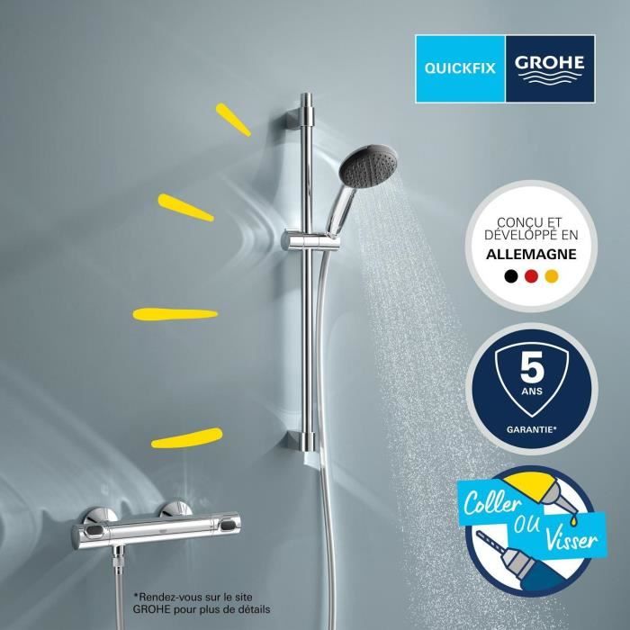 GROHE Shower Set with Thermostatic Mixer, Single-Spray Head, 60 cm Bar - 34800001 - Water Saving - Chrome