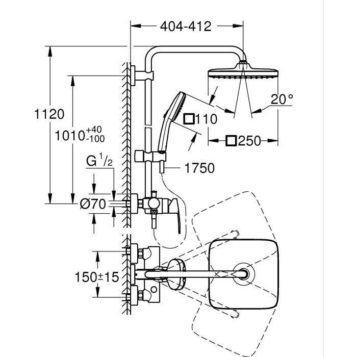 GROHE Vitalio Comfort 250 Shower Column - Single-Lever Mixer - Chrome - 26985001