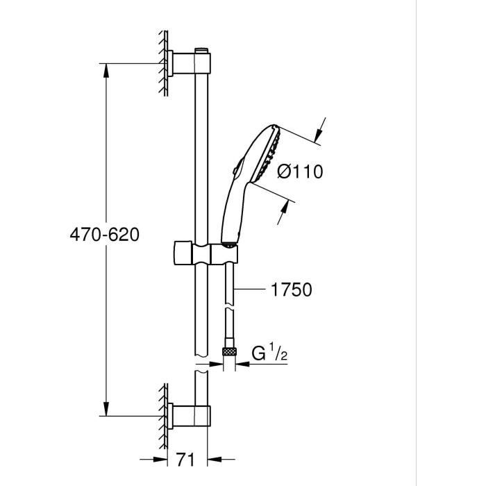 GROHE Vitalio Start 110 Shower Set - 2-Jet Head, 60 cm Bar, Hose - Water Saving - Chrome