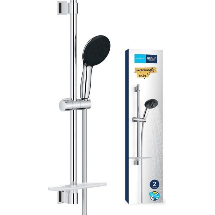 GROHE Shower Set with 2-Jet Shower Head, 60 cm Bar, Hose and Shelf - Vitalio Start 110 26952001 - Water Saving - Chrome