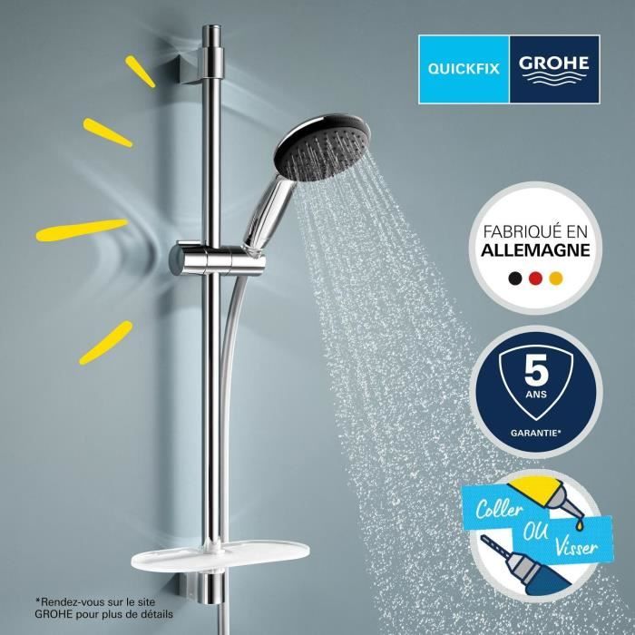 GROHE Shower Set with 2-Jet Shower Head, 60 cm Bar, Hose and Shelf - Vitalio Start 110 26952001 - Water Saving - Chrome