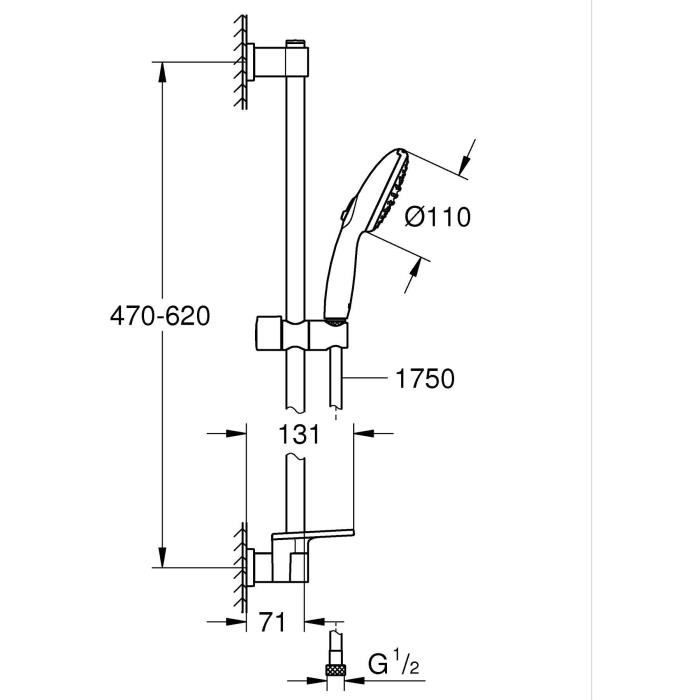 GROHE Shower Set with 2-Jet Shower Head, 60 cm Bar, Hose and Shelf - Vitalio Start 110 26952001 - Water Saving - Chrome