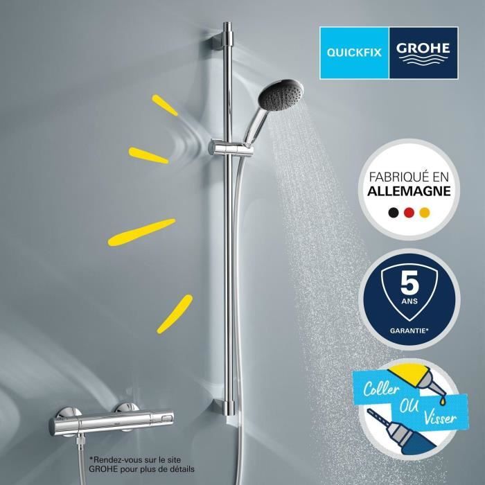 GROHE Vitalio Start 110 Shower Set - Single-Spray Head, 90 cm Bar, Hose - Water Saving - Chrome