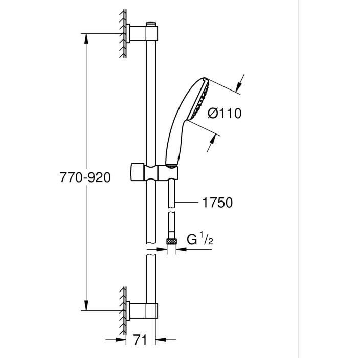 GROHE Vitalio Start 110 Shower Set - Single-Spray Head, 90 cm Bar, Hose - Water Saving - Chrome