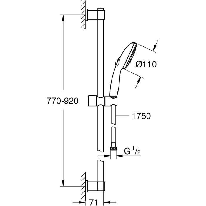 GROHE Shower Set with 3-Jet Shower Head, 90 cm Bar and Hose - Vitalio Start 110 26956001 - Water Saving - Chrome