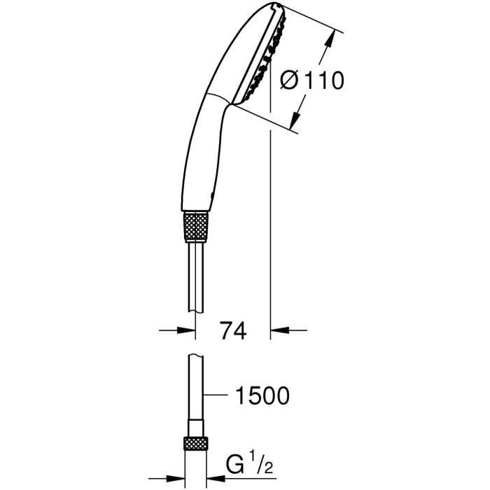 GROHE Vitalio Start 110 Flexible Hose and Single-Spray Shower Head (Rain) - 26720001 - Water Saving