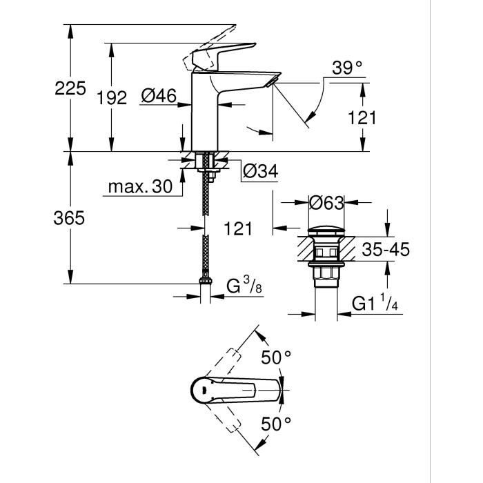GROHE Start Single-Lever Basin Mixer Tap - Matte Black - Size M - Water Saving
