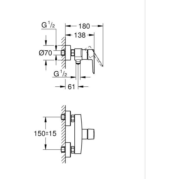 GROHE Start Single-Lever Shower Mixer - Matte Black - Exposed Wall Mounting